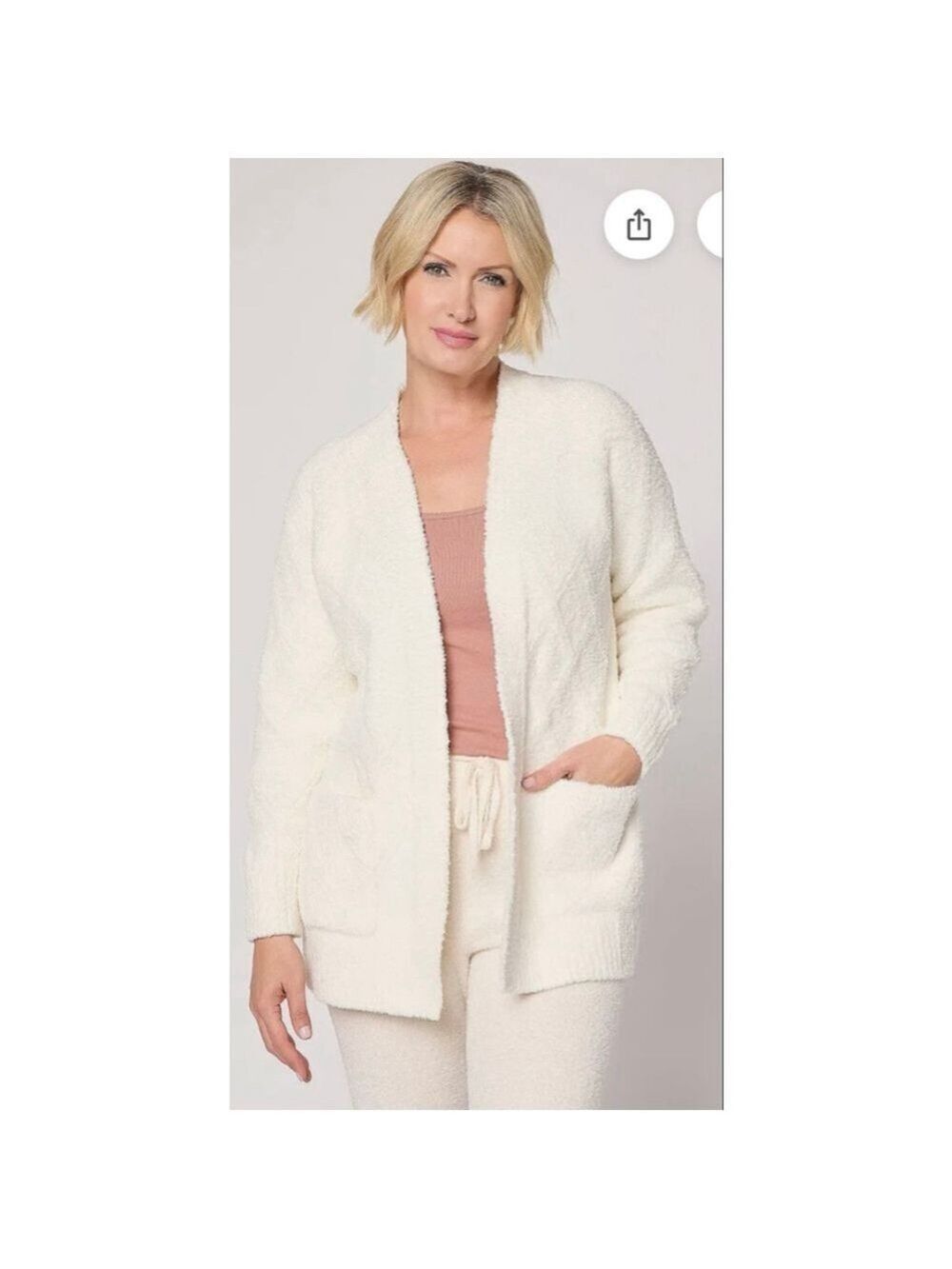 NWT Barefoot Dreams CozyChic Diamond Cable Cardigan 3X Pearl